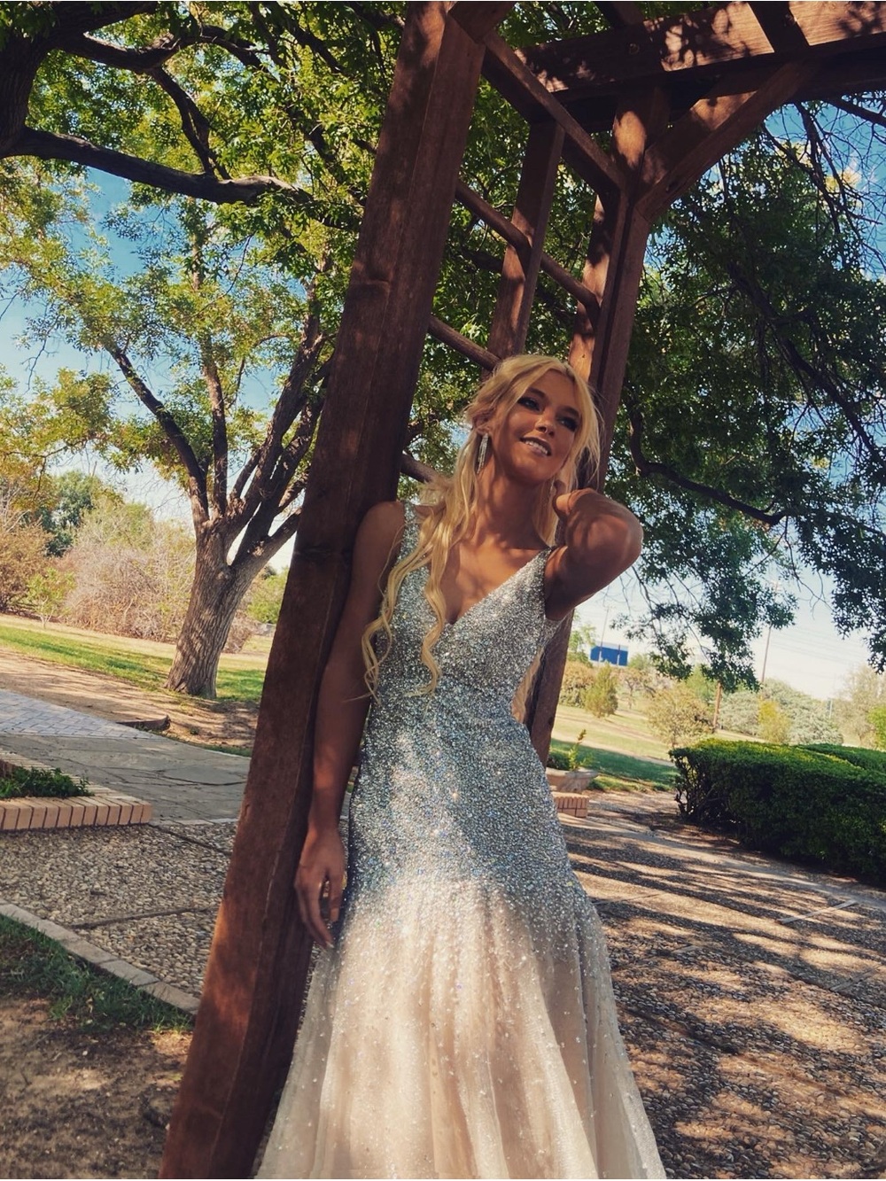 Sherri Hill Silver to Champagne Sequin Ombre Prom Dress